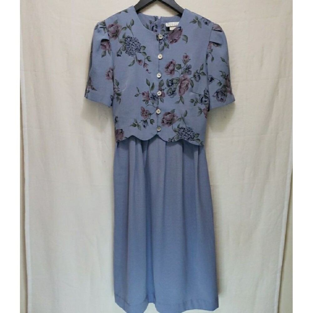 Vintage Miss Dorby Dress Periwinkle Blue Pink Purple Flowers Size 10P